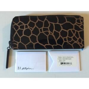NEW PHILLIP LIM 3.1 Black Patent Giraffe Zip Continental Wallet NWT